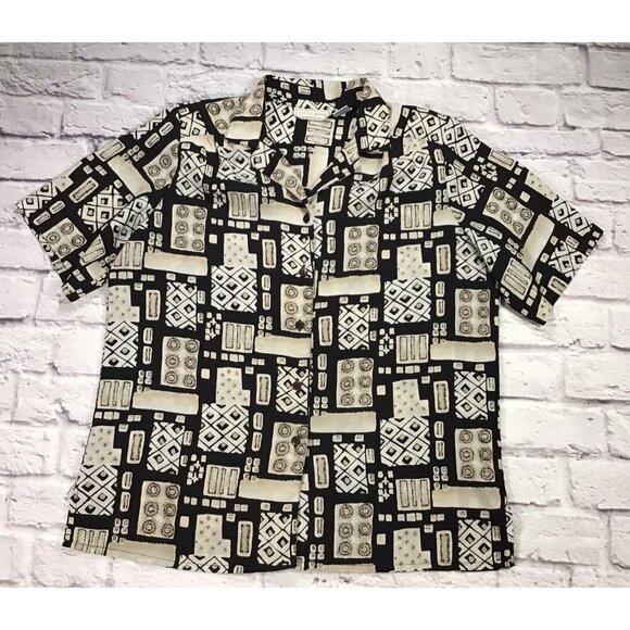 Studio Works Womens Vintage Button Front Short Sleeve Blouse Abstract Print - Picture 1 of 5